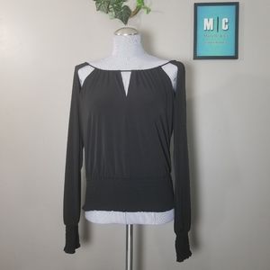 Guess Black Keyhole Ruching Long Sleeve Top